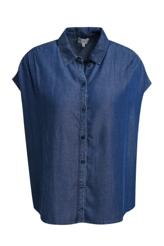 Milano Italy - sleeveless shirt blouse with placket dark denim - Gr. - 36