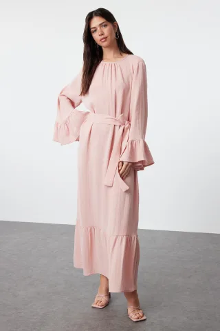 Rosa, einfarbiges Maxikleid für Damen, lang, lässig, bequem und modisch