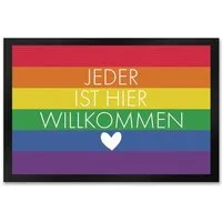 speecheese Fußmatte Jeder ist hier willkommen Fußmatte XXL in 50x75 cm mit Regenbogenfahne
