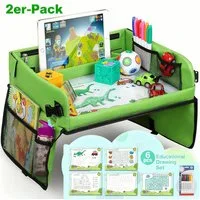 POPOLIC Spieltisch Reisetisch Auto Kinder, BeschäFtigung Autofahrt Kinder(Grün), (Spiele für Autofahrt Kinder, Reise Gadgets, Auto Organizer Kinder, 2-tlg), Auto Reise Spielzeug ab 3 Jahre, Geschenk ab 3 Jahre