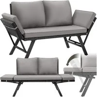 tectake Loungeset Rattan Sitzgruppe, 250 kg Belastbarkeit, höhenverstellbare Füße, (Gartenlounge-set Sintra, 1-tlg., geeignet für Outdoor in Hellgrau/Schwarz), UV-beständiges und wetterfestes Geflecht, Dicke des Sitzpolsters 7 cm