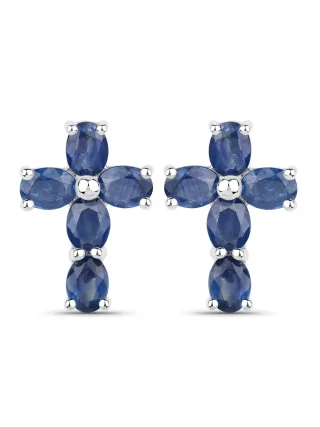 Vira Jewels Ohrringe Silber 925 rhodiniert Kreuz-Motiv mit echten Saphir-Steinen