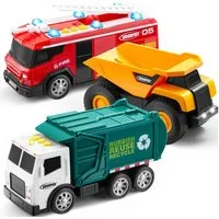 Vroomix Spielzeug-Auto VROOMIX 3er Spielzeugfahrzeuge-Set–Müll, Feuer & Bau mit Licht & Sound, (3-tlg)