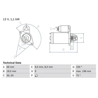 Bosch Anlasser 1,1 kW Chevrolet Mercedes Opel Saab 0986026120