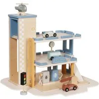 TikTakToo Spiel-Parkgarage Holz Parkhaus mit Autos, Helikopter & Aufzug, Fördert Kreativität, Fantasie und motorische Fähigkeiten