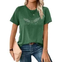 PYLIKE Print-Shirt Damen bequemes Sommer Kurzarmbluse Locker Kristall Print-Shirt Bequem für Freizeit und Büro,Strandurlaub