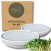 Hellosprout Anzuchttopf Kresse Anzuchtschalen, Keimschalen mit 2 x Kressesieb, Hochwertige (Anzuchtschale, Keimschale mit 2x Edelstahl Sieb, 2 St., Für Kresse & Microgreens), Keimschalen ohne Erde - Inkl. Ratgeber