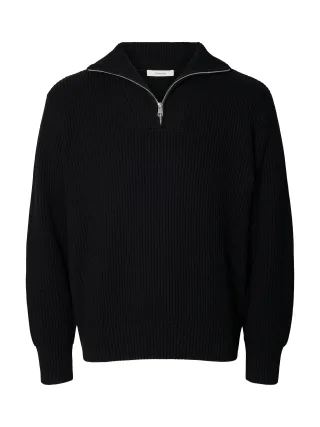selected men - SLMDRY LS KNIT RLX HALF ZIP NOOS Black - Gr. - L