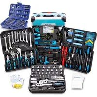 Bituxx Werkzeugtrolley Werkzeugkoffer Set 1300 tlg. (Komplett-Set, 1300 St., Trolley mit 4 bestückten Werkzeugeinlagen, Bitsatz, MS-14490), mobil & praktisch: Rollkoffer mit Teleskopgriff und 4 Ebenen