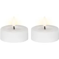 Lumineo LED-Teelichter, Timer, warmweiß, LED Teelichter 6,5x5cm mit Timer Outdoor 2 Stück Weiß / Warmweiß
