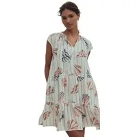 Next Minikleid Gestuftes Minikleid mit V-Ausschnitt und Leinen (1-tlg)