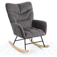 FLEXISPOT Schaukelstuhl mit Hoher Rückenlehne & Fußstütze, Relaxsessel, Schaukelsessel (Moderner Schwingsessel mit Holzkufen, mit Seitentasche), Gepolsterter Relaxsessel für Wohnzimmer & Schlafzimmer