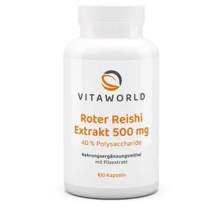 Vitaworld Roter Reishi Extrakt 500 mg | 100 Kapseln | 40% Polysaccharide | 400 mg Polysaccharide pro Tagesdosis | vegan