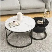 Simurq Couchtisch rund 2er-Satztisch Beistelltisch stapelbarer Sofatisch (2er-Set), 70x45cm+45x40cm, rund