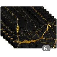 MuchoWow Platzset Marmor - Gold - Schwarz - Marmoroptik/print - Luxe - Glitzer, (6-St), Platzsets, Tischset, Abwaschbar, Tischsets, Platzdeckchen