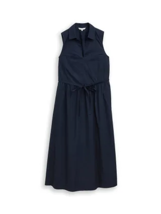 Tom Tailor - Ärmelloses Hemdblusenkleid mit Bindegürtel blau - Gr. - 36