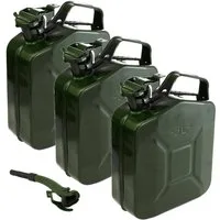 Holmwerk Kanister 3x Metallkanister olivgrün 5 Liter inkl. 1x Ausgießer Benzin Diesel (Komplettset mit Ausgießer, 3 St., 3er Set), Inkl. Ausgießer