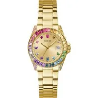 Guess Quarzuhr OPALINE GW0475L3, Armbanduhr, Damenuhr, Datum, Edelstahlarmband, farbige Kristallsteine