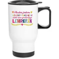 Spreadshirt Tasse Lehrerin Mit Herz Schule Abschiedsgeschenk Thermobecher mit Henkel, Edelstahl