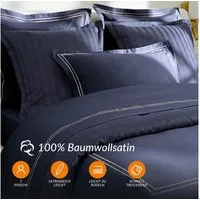 Pure cottom Bettwäsche Satin-Bettwäsche weiß/dunkelblau, 200x220 & 2x 80x80 cm