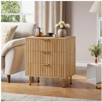 GarveeMore Kommode mit 3 Schubladen,Metallgriffen,Holzaufbewahrungsschrank, 70x40x75CM Geriffelte Kommode Beistelltisch für Wohnzimmer, Flur