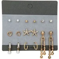 Ella Jonte Ohrstecker-Set, 8 Paar modische Ohrringe & Creolen – Seestern & Herz, Perlen & Strass