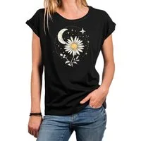 MAKAYA Print-Shirt Damen Flower Power Oberteil Blumen Kurzarm Top Blumendruck (Schwarz, Blau, Grau, Grün, 34, 36, 38, 40, 42, 44, 46, 48, 50) aus Baumwolle