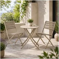 LebensWohnArt Gartenstuhl Bistroset BISTRO 3-teilig taupe mit 2 Klappstühlen und rundem Tisch