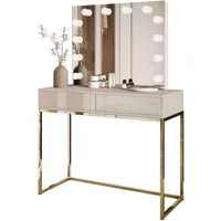 Lookway Schminktisch BLANCO KASCHMIR ELITE auf goldenem, verchromtem Gestell (1x Konsole, 1x Spiegel mit Led Beleuchtung), Breite: 100 cm