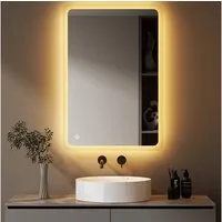 WDWRITTI Badspiegel Badezimmerspiegel mit Beleuchtung Wandspiegel Led Touch Wandschalter (Spiegel Bad, 3Lichtfarben, Helligkeit dimmbar, Memory), 3000K/4000K/6500K, IP44