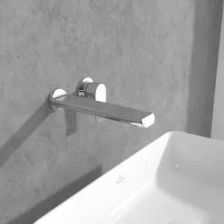 Villeroy und Boch Liberty Zweiloch-Einhebelwaschtischmischer TVW10700800161 fester Auslauf, verlängert, ohne Ablaufgarnitur, Wandmontage, chrom