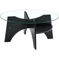 gopop Couchtisch runder Wohnzimmertisch aus 6 mm Hartglas mit Stauraum, 80 x 36 cm (1-St), Stabil, kratzfest & mit praktischer Ablagefläche
