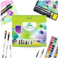PAGOS Aquarellfarbe Aquarellfarben Set Profi 36 Festes Pigment Malkasten, Aquarellpapiere für Künstler, Studenten, Erwachsene Wasserfarben
