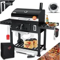 KESSER Holzkohlegrill Grillwagen BBQ Smoker XXL Holzkohlegrill mit Deckel, Rädern, Edelstahl-Griff, Thermometer, Grillrost, Standgrill, Kohlegrillwagen