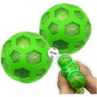 alldoro Spielball 2 XXL Mesh Squishy Anti Stress Bälle, 2 Glibber Knetbälle mit Glitzer, Drücken, Kneten & Spielen, Fidget Toy für Kinder, zuhause & unterwegs