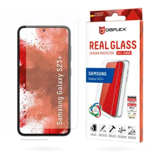 Displex Schutzglas für Samsung Galaxy S22+/S23+ Eco-Montagerahmen volle Displayabdeckung Tempered Glas kratzer-resistente Schutzfolie hüllenfreundlich (Real Glass + Schutzhülle)
