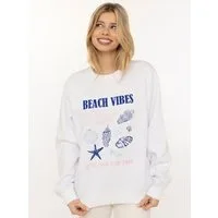 Zwillingsherz Hoodie "Beach Vibes Club" Rundhals, Muschel Print, Maritimer Look