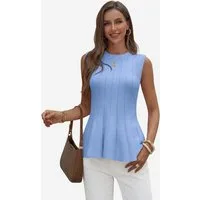 Imily Bela Ripptanktop Damen ärmellos Stricken mit Rippenmuster und gerafftem Saum (Packung, 1-tlg., 1per-Pack) mit Rundhalsausschnitt gehäkelt in Unifarbe