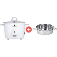 KeMar Kitchenware Reiskocher KRC-200, 500 W, Innentopf aus Edelstahl, Glasdeckel, Bambuslöffel