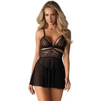 Obsessive Babydollkleid Babydoll und Tanga mit Spitze transparent - schwarz (2-tlg) transparent