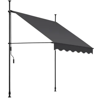 tectake Klemmmarkise, Schwarz, Grau, Textil, Rechteckig, 150x304x180 cm, CE, Sonnen- & Sichtschutz, Markisen