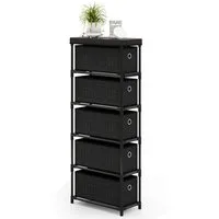 COSTWAY Kommode, Nischenschrank schmal mit 5 Stoffschubladen, 40x19x100cm