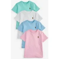 Next T-Shirt 4er-Pack Kurzarm-T-Shirts mit Hirsch-Stickerei (4-tlg)