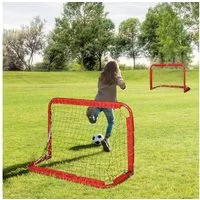 HOMCOM Fußballtor Klappbar Fussballtore mit Metallrahmen für Kinder und Erwachsene (Fußballnetz, 2 St., inkl. Heringe und Werkzeug), Garten, 90 x 36 x 60 cm, Rot