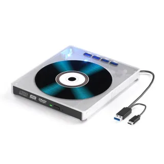 8-in-1 USB Type C External DVD CD Burner with with Card Readers 8X Write 24X Read Portable Optical Drive