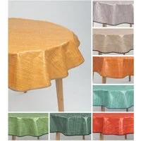 laro Tischdecke 140cm runde Wachstuchtischdecke Saum-Eingefasst Leinenoptik