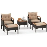 COSTWAY Balkonset Rattan, (5tlg), Akazienholzplatte, mit Kissen, bis 180kg