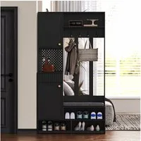 Merax Garderoben-Set Komplett-Set, (Kompaktgarderobe, 1-St), Flurgarderobe mit Sitzbank,4 Haken,Türen & Schubladen, B100×H180×T35cm