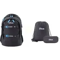 2be Schulrucksack Black, mit Turnbeutel und Federmäppchen