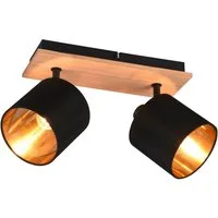 Reality Leuchten Deckenstrahler Tommy, ohne Leuchtmittel, warmweiß - kaltweiß, 2er Spot Holzoptik schwenkbar, Wand-& Deckenmontage exkl 2xE14 max 28W
